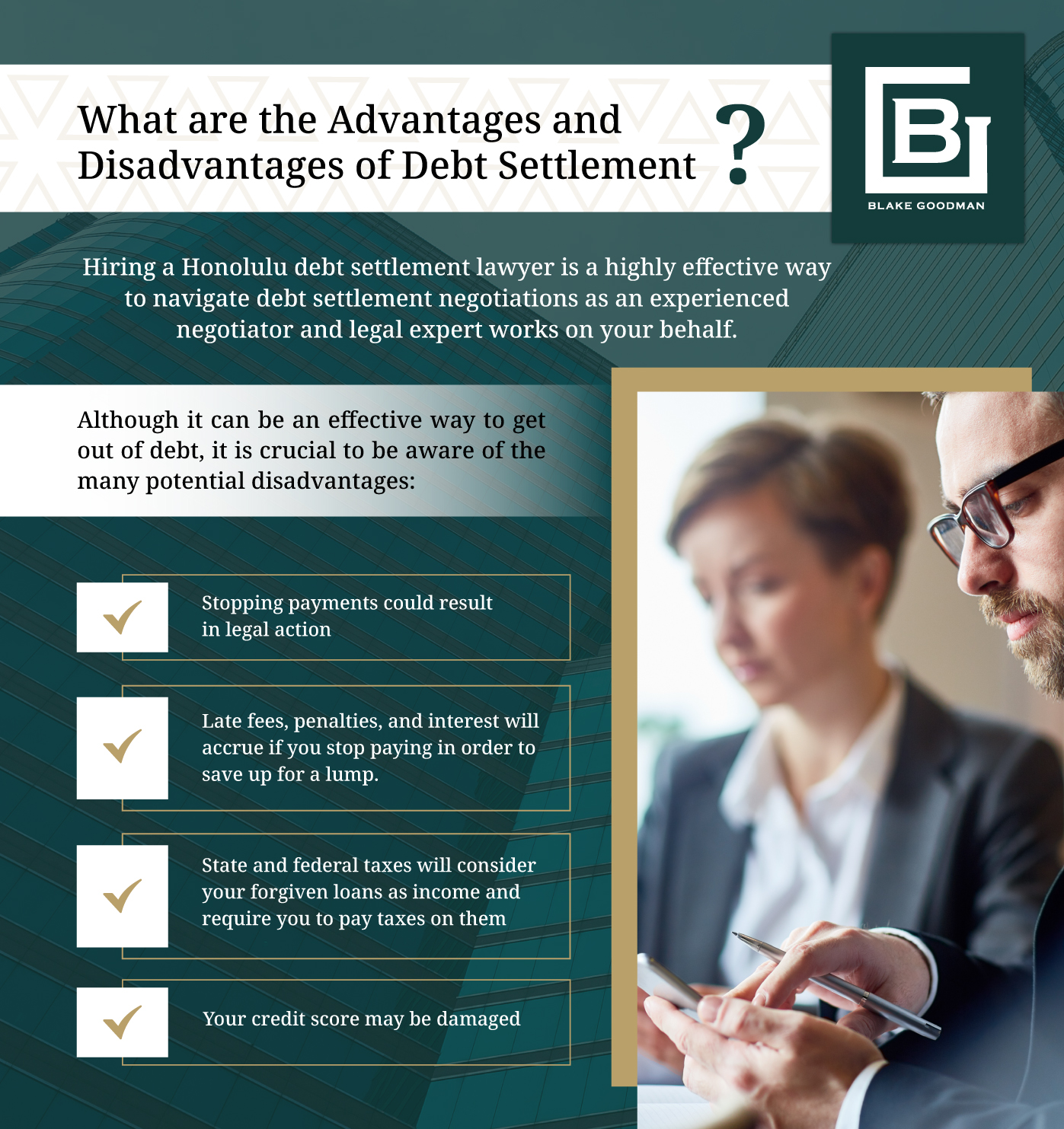 Infography that shows What are the Advantages & Disadvantages of Debt Settlement 