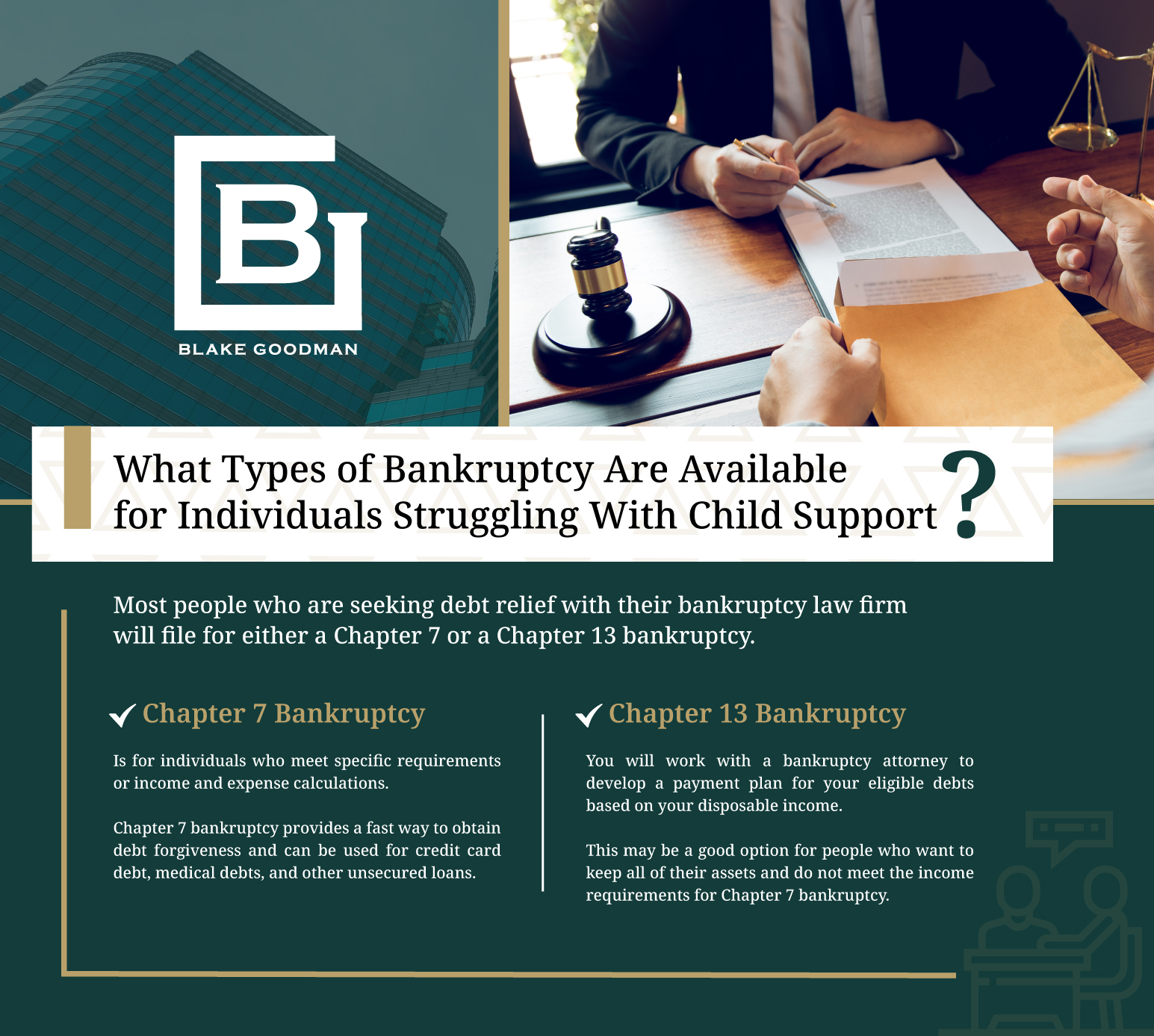 An infographic that shows what types of bankruptcy are available for individuals struggling with child support