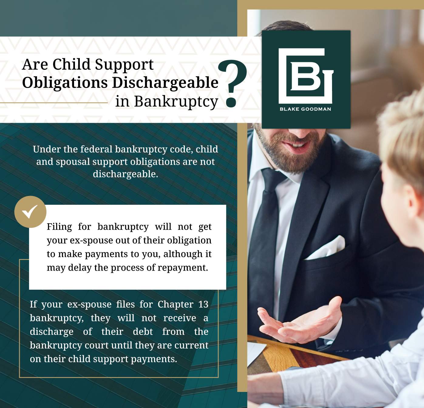 An infographic that shows if child support obligations are dischargeable in bankruptcy
