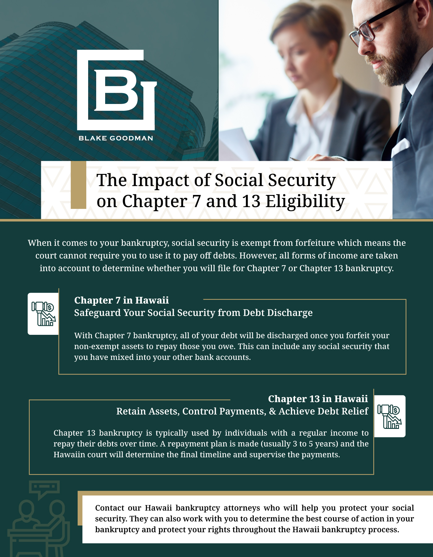 An infographic that shows the impact of social security on chapter 7 and 13 eligibility
