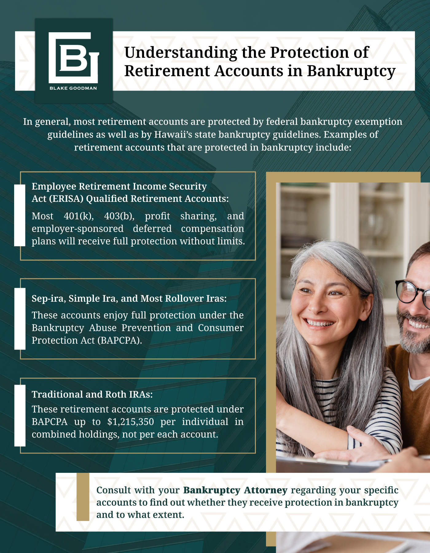 An infographic that shows which retirement accounts are protected in bankruptcy