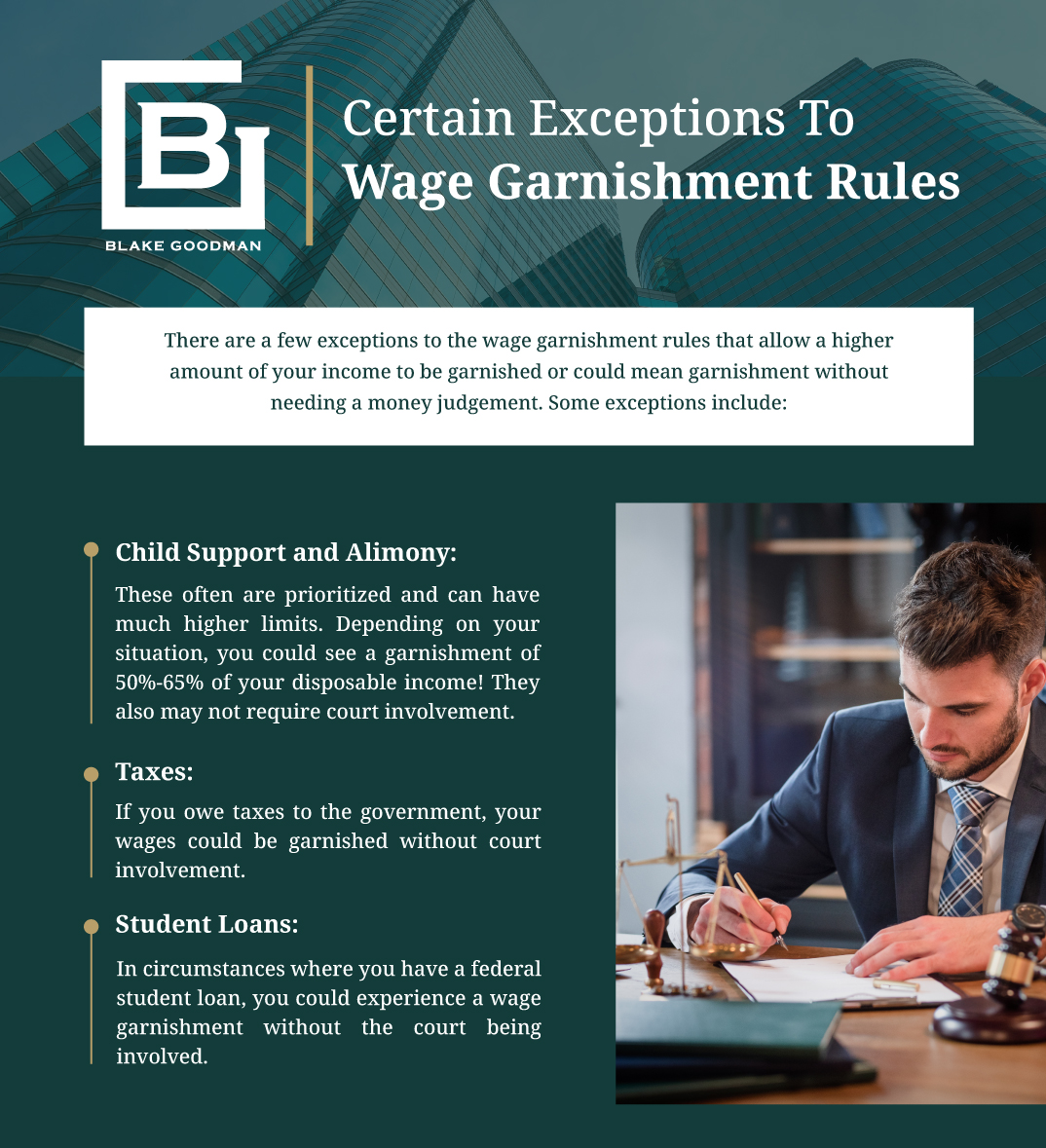 An Infographic that explains how to Stop Wage Garnishment With Chapter 7 Bankruptcy